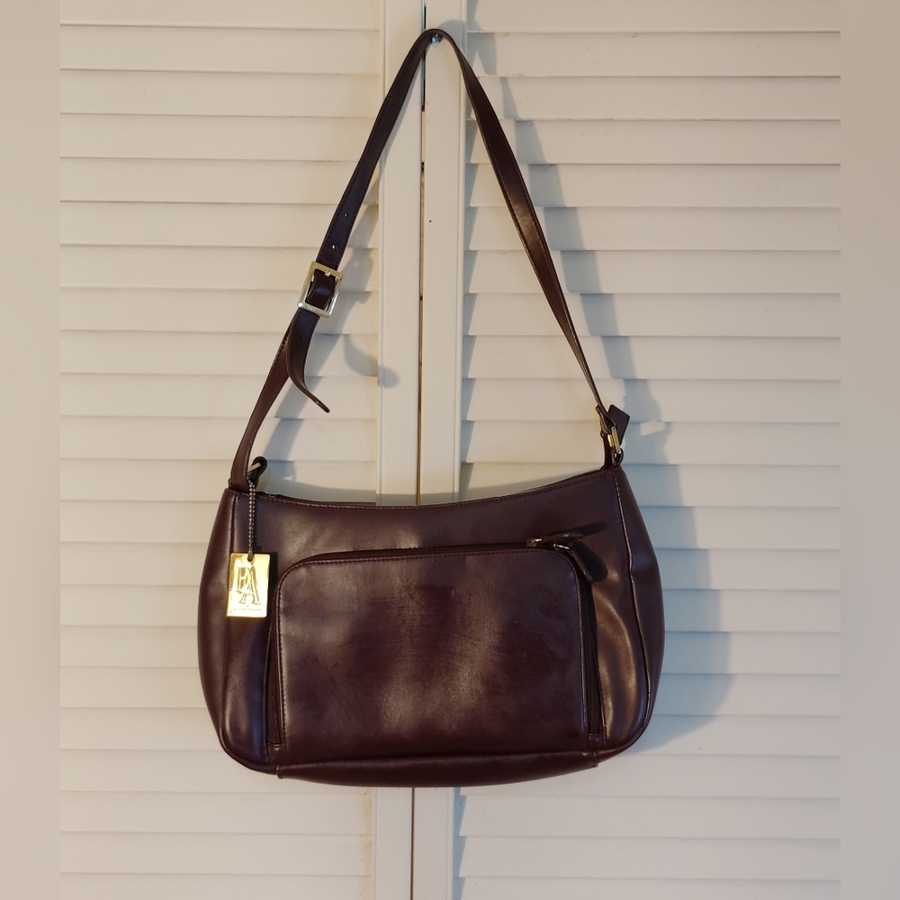 Etienne Aigner Dark Brown Leather Shoulder Bag with Gold-tone Hardware